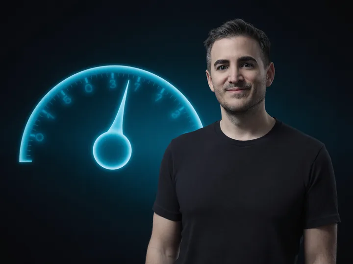 Javier Yranzo junto a un medidor de diagnóstico holográfico