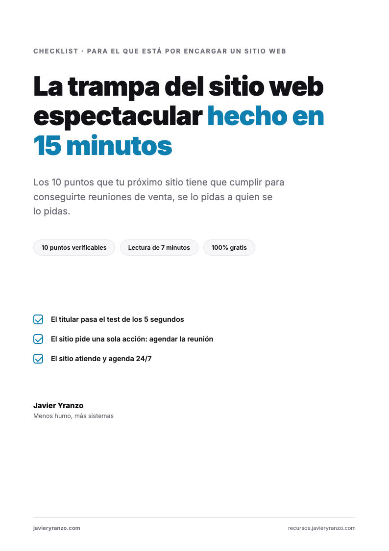 Portada del checklist La trampa del sitio web espectacular hecho en 15 minutos